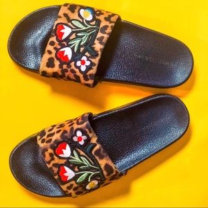 Leopard slides with floral detail